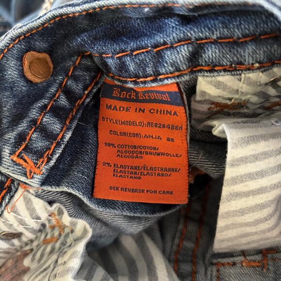 Rock Revival Anja Boot Embroidered Jeans 28 Low Rise Thick Stitch Y2K 2000s - Picture 9 of 9